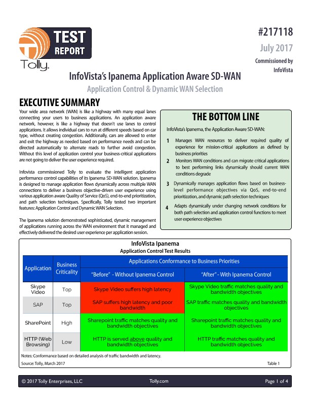 Tolly Test ReportInfoVista SDWAN Test Using IxChariot PDF Asset Page